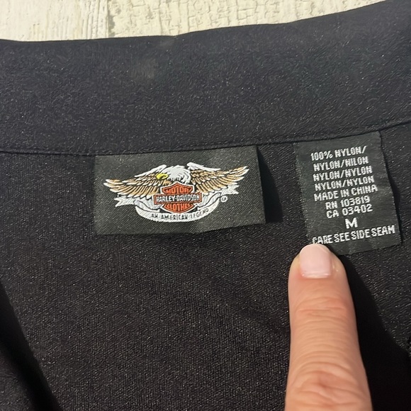 Harley Davidson Black Long Sleeve Collared Shirt  Hook and Eye Closure Size M - Picture 6 of 9